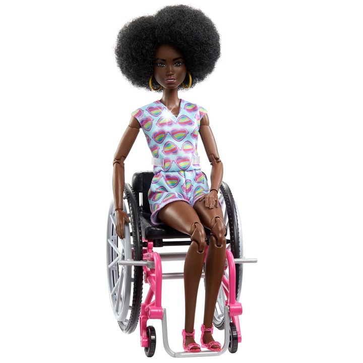 Кукла Барби Fashionistas, HJT14, с количка, 22 точки на артикулация, къдрава коса, костюм със сърца, розова