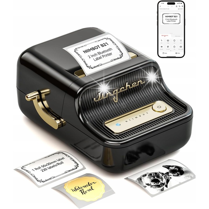 Imprimanta termica etichete, model B21, Bluetooth, compacta, 13x6x5cm, neagra