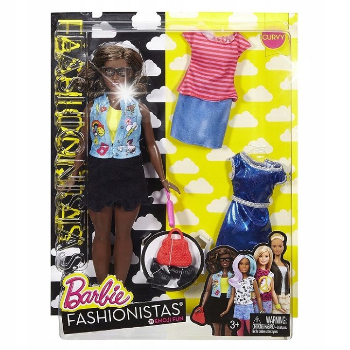 Papusa Barbie Fashionistas cu 2 seturi de haine si accesorii, 25,5x32,5x6cm