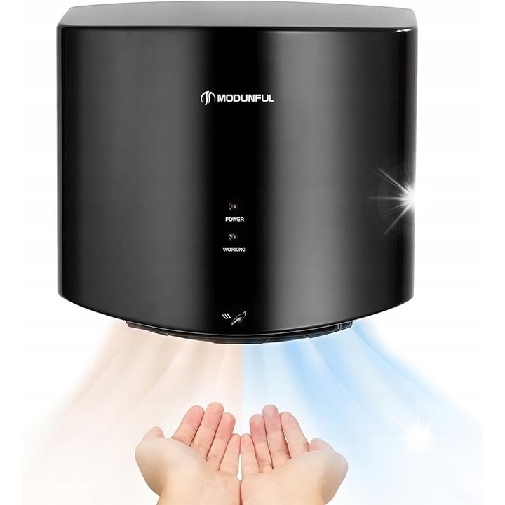 Електрически сешоар за ръце, компактен, 1200W, за стенен монтаж, черен, за баня