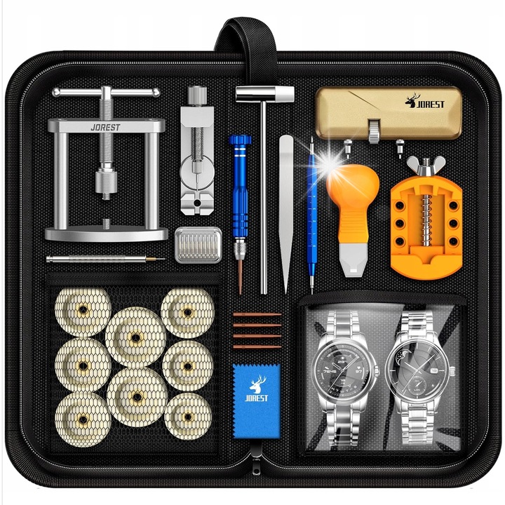 Комплект инструменти за ремонт на часовници, пълен, с отварачка, преса и метален разделител, лесно пренасяне, включени инструкции
