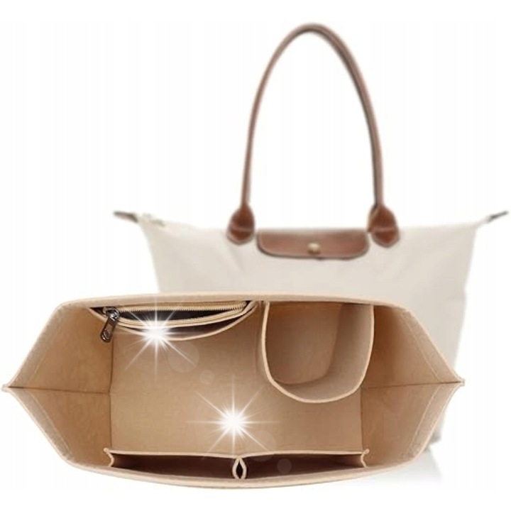 Táskarendező, M méret, 8 zseb, bézs színű, 26x13x20cm