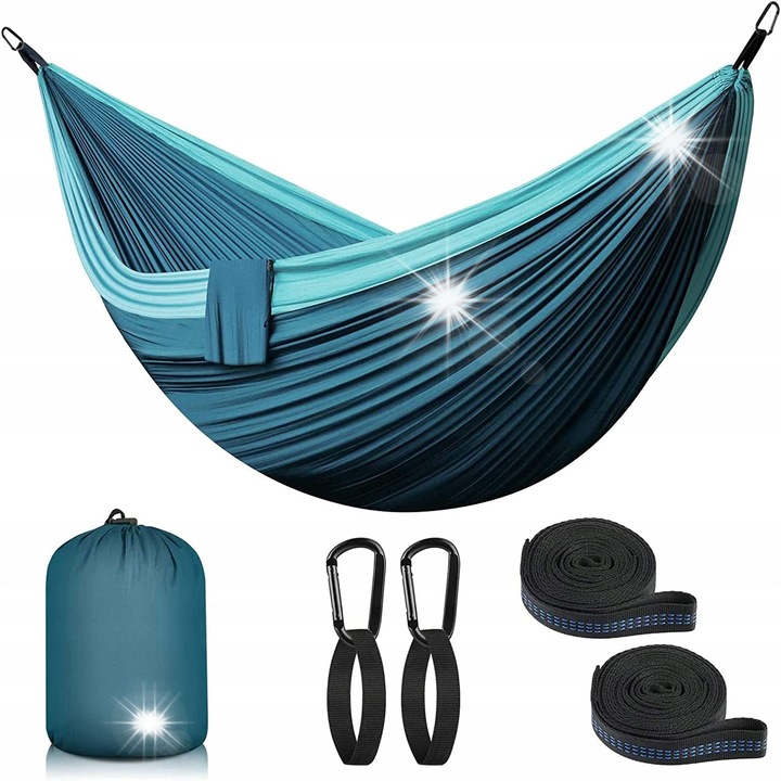 Хамак туристически 300x200cm, 2 човека, ултралек, 300кг, нюанси на синьо, пълен комплект