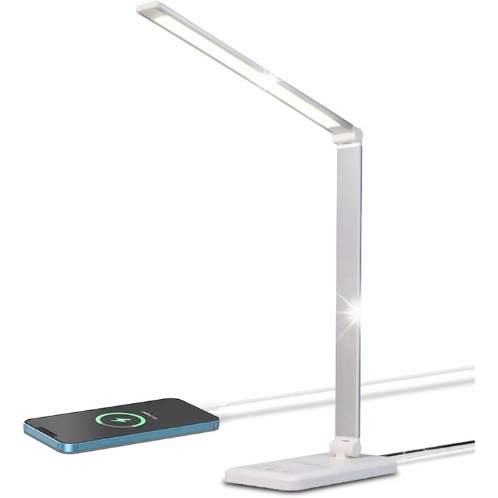 Lampa biurkowa LED, 5 culori, 10 niveluri de luminozitate, alb, 43x11,6x4cm