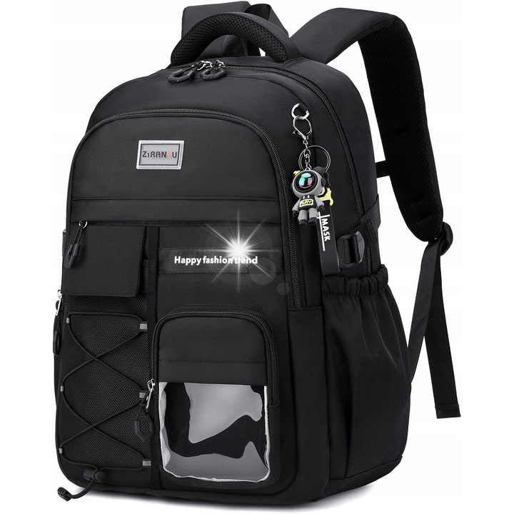 Iskolatáska, fekete, 28L, vízálló, fiúknak, mérete 32x19x45cm