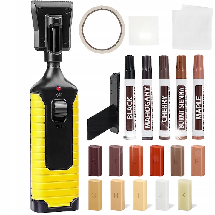 Kit de reparare pentru parchet, Bedee, 11 culori de ceara, unelte incluse, multicolor