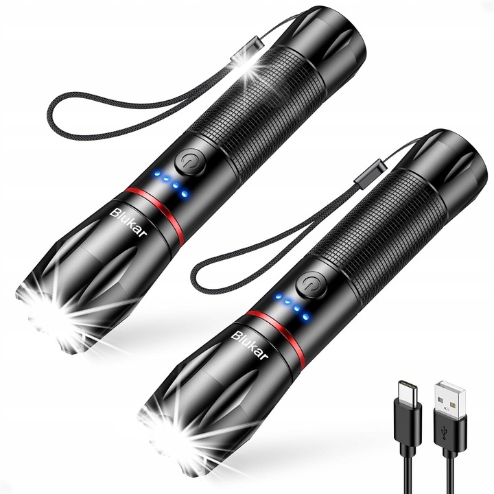 Set de lanterne Blukar, 5 moduri, incarcare USB-C, 1800 mAh, rezistent la apa, compact