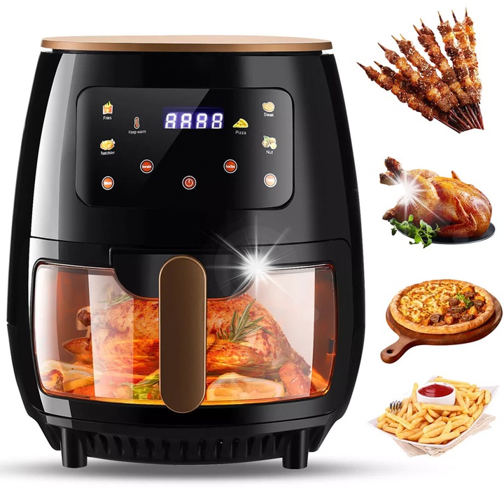 Friteuza Bedee, AI Frytkownica, 6L, Olaj nélküli, Nagy tál, Ablak