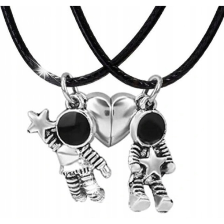 Set 2 Coliere Puzzle pentru Indragostiti, Design Elegant, Materiale Durabile, Astronauti