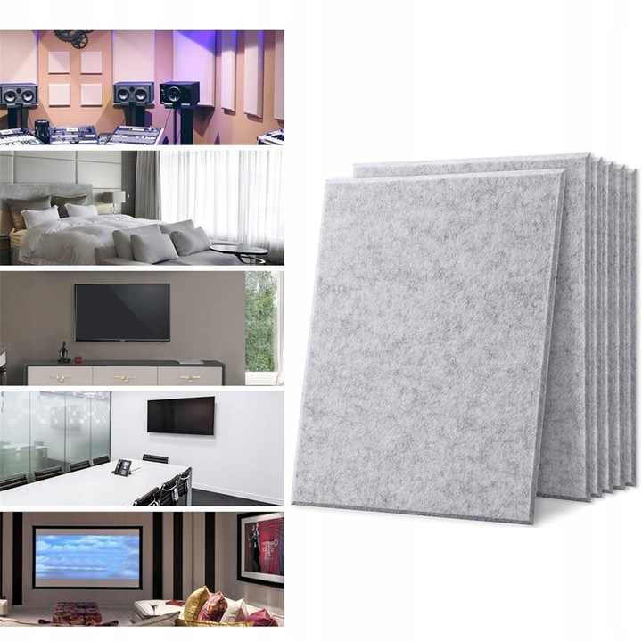 Panouri acustice, set 12 buc, Bedee, poliester, 40x30x0,9cm, gri deschis
