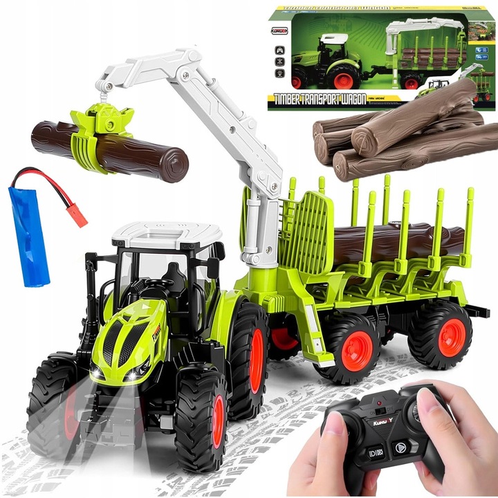Távirányítós traktor, Bedee, utánfutó, 1:24