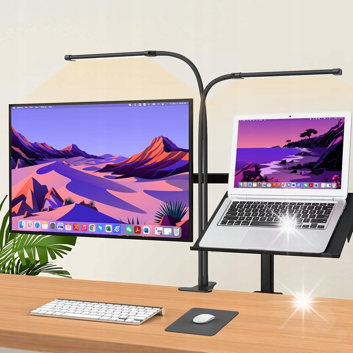 Lampa birou LED cu clip, 3 temperaturi de culoare, 10 niveluri de luminozitate, neagra, 8x12x70cm, set complet cu adaptor USB