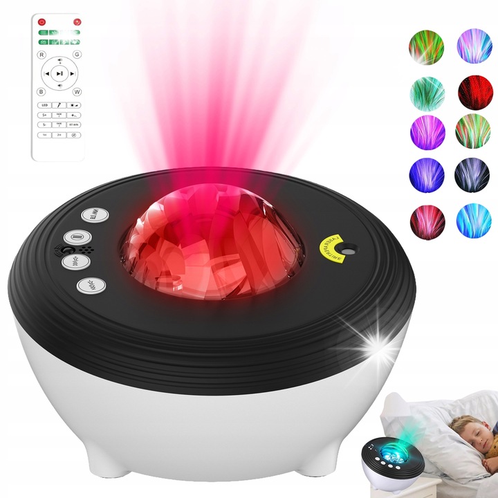 Lampa proiector, Bedee, RGB, efecte luminoase, alb, 142x105mm, cu Bluetooth si control vocal