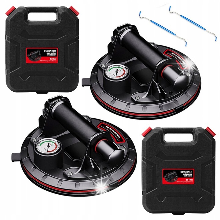 Ventuza cu vacuum, cu manometru, pentru placi de sticla, Bedee, 200KG, set x2