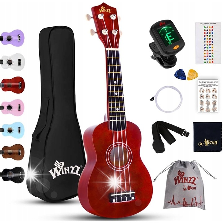 Ukulele sopran, rosu, 54x18x6.5cm, include accesorii