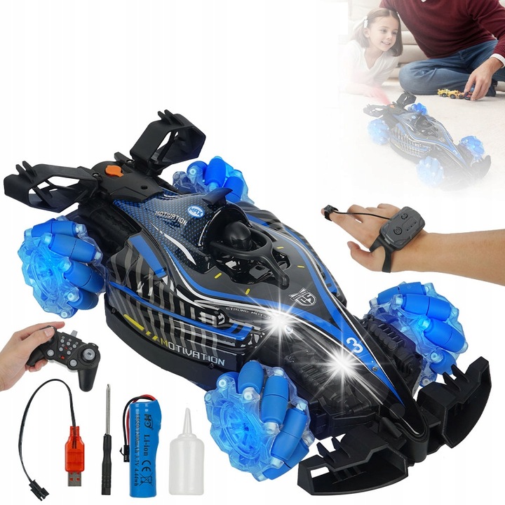 Количка с дистанционно управление 4x4 Bedee, за всякакъв терен, 360 градуса, звукови ефекти и светлини, черно и синьо