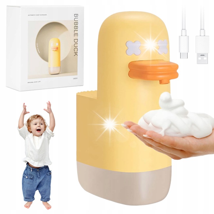 Bedee automata szappanadagoló, sárga kacsa, 350ml, gyors utántöltés, interaktív design