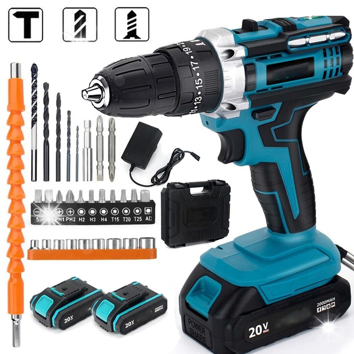 Акумулаторна бормашина Bedee MOCNA, 20V, 2 батерии 2000mAh