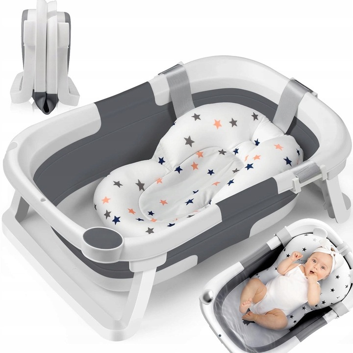 Сгъваема силиконова вана за бебета с възглавница, Bedee, 63x43x23см