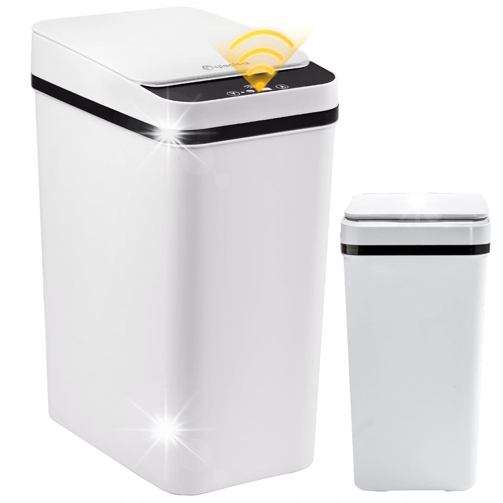 Cos de gunoi automat cu senzor, Bedee, 12L, alb, 24x16x29,5cm