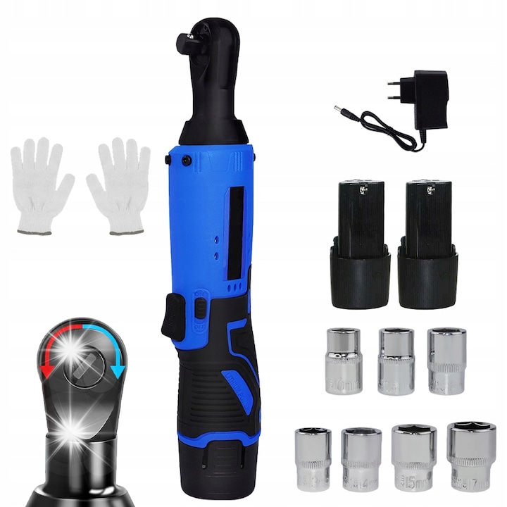 Cheie electrica cu impact Bedee, acumulator 12V, set cu 2 baterii