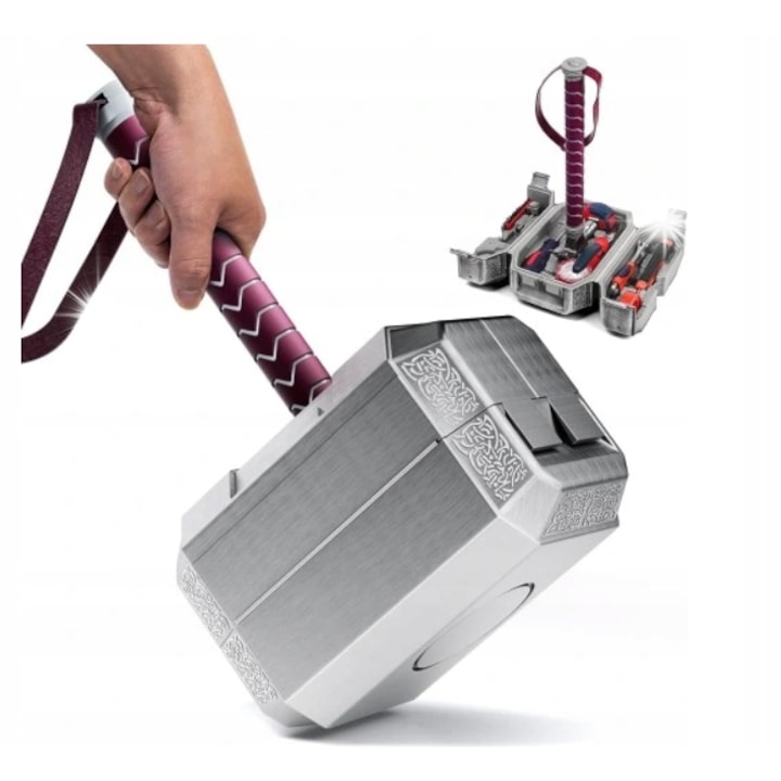 Set unelte Thor, 1 ciocan, 1 surubelnita, 1 cutit, 1 banda masuratoare, 39x23x14cm, argintiu + mov