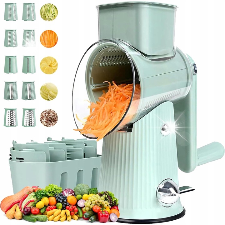 Razatoare manuala Bedee, 5 in 1, 10 tipuri de lame, inox, verde deschis, 12,5x27cm