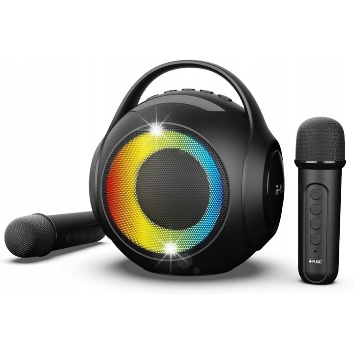 Set karaoke fara fir cu difuzor si doua microfoane, negru