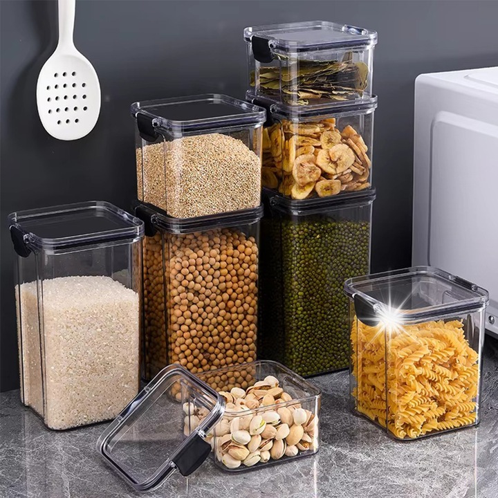 Комплект 10 херметични кутии за храна Bedee, 4 размера, 1800ml-460ml, PP, прозрачни