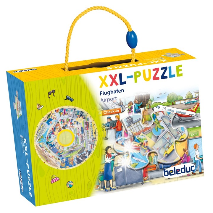 Puzzle oktató XXL fából, Repülőtér, Beleduc, 49cm, 4 éves kortól