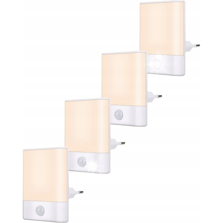 Lampa nocturna LED cu senzor de miscare, set 4 bucati, alb cald, 8,4x2,2x6,5cm