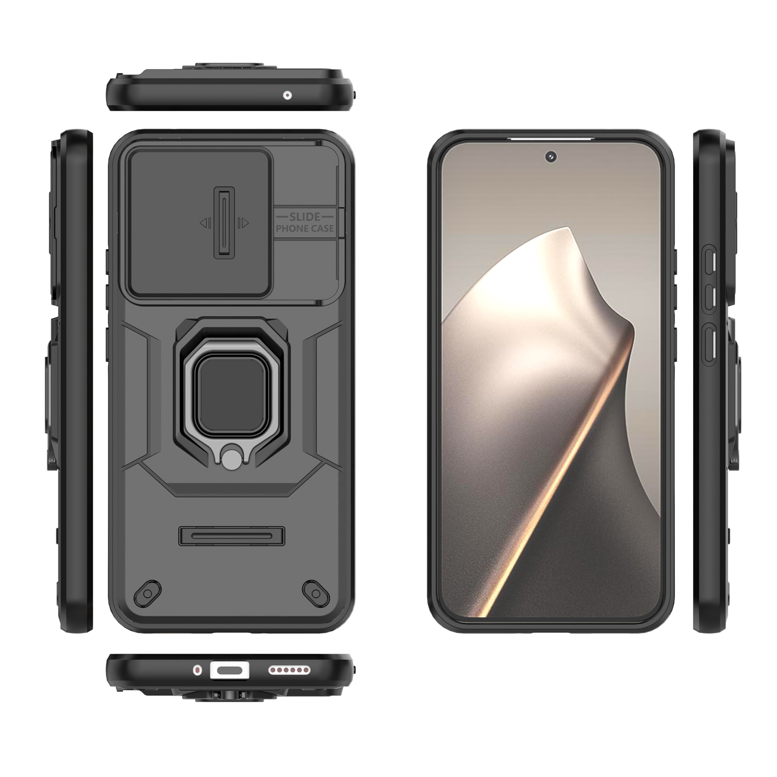 Husa de telefon mobil cu suport rotativ 360°, pentru Xiaomi 15T, TPU, Negru