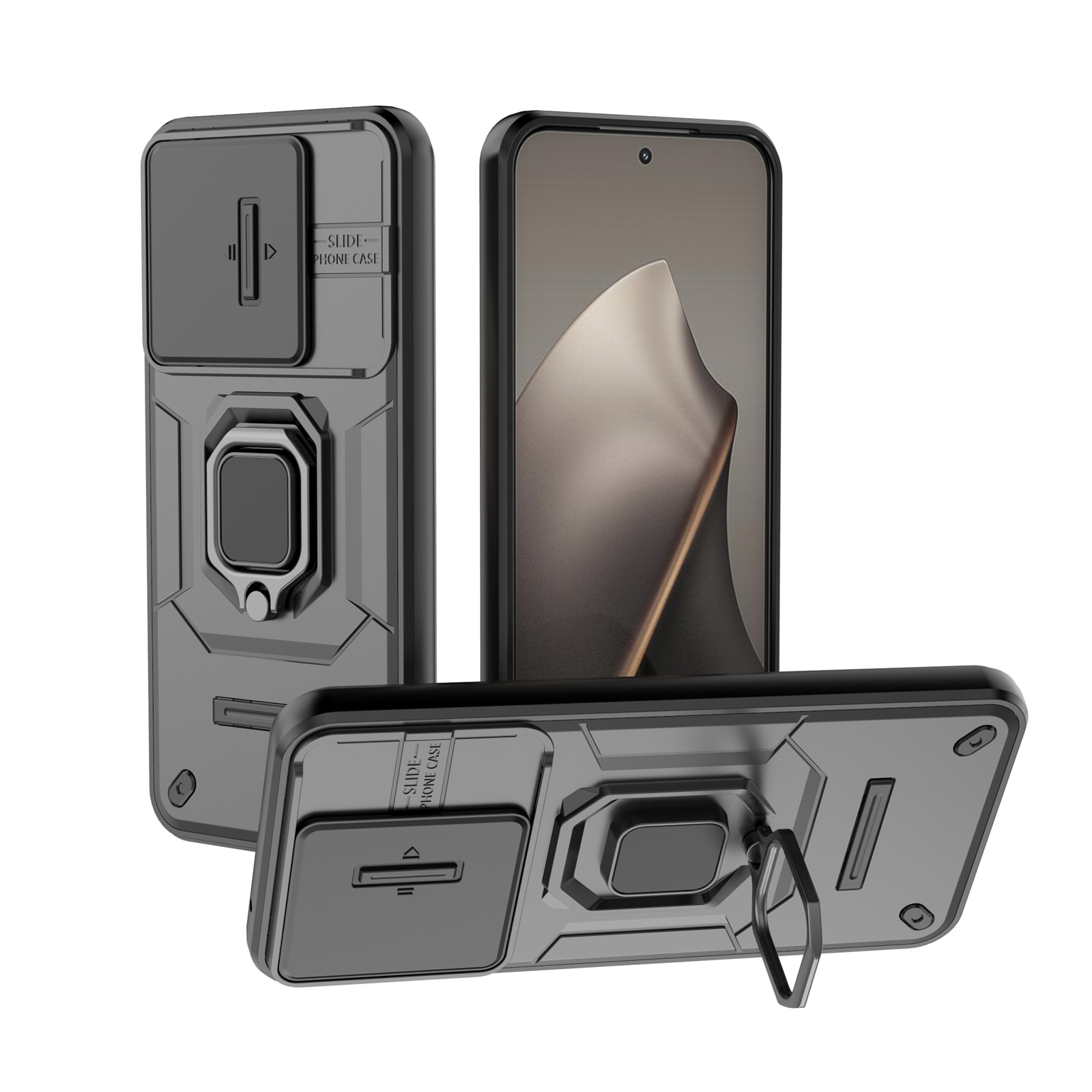 Husa de telefon mobil cu suport rotativ 360°, pentru Xiaomi 15T, TPU, Negru