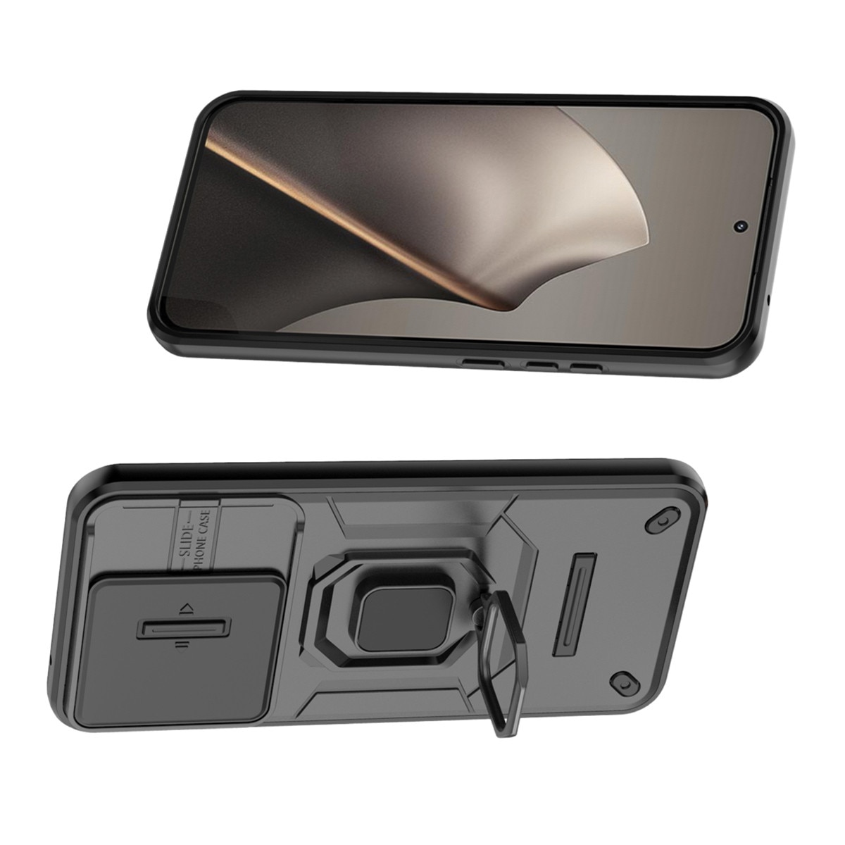 Husa de telefon mobil cu suport rotativ 360°, pentru Xiaomi 15T, TPU, Negru