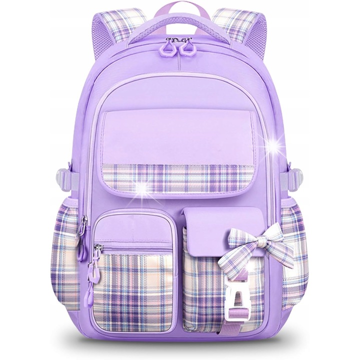 Ghiozdan scolar pentru fetite, design ergonomic, 6 compartimente, 26x18x40cm, multicolor