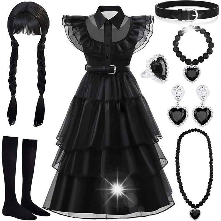 Costum de carnaval pentru fete Wednesday, set, 130 cm