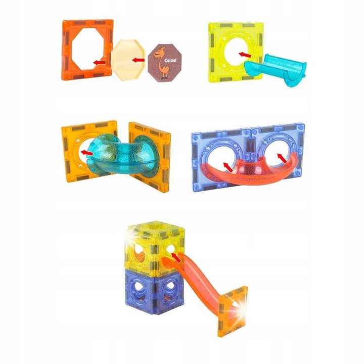 Set de constructie cu 75 de elemente, cuburi magnetice luminoase, culori variate