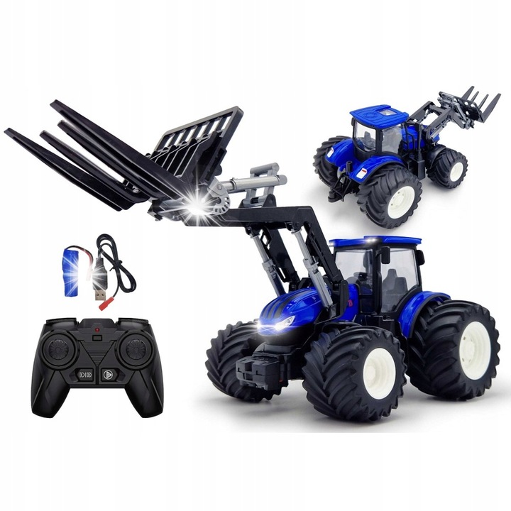Traktor 1:24, távirányító, LED fények, kék, 31x15x12cm, teljes készlet