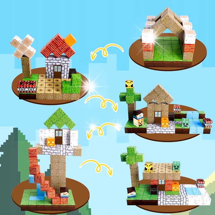 Set de constructie cu 100 de cuburi magnetice, diverse modele, 2cm, multicolor