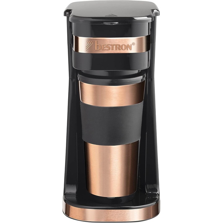 Expres de cafea cu 2 cani, Bestron, 750W, cu filtru reutilizabil, cupe de 420ml, cupru, 30x26x15cm