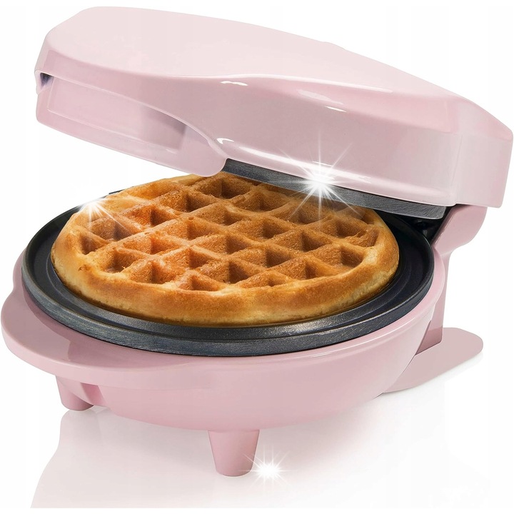 Мини гофретник Bestron 550W, незалепващ, розов, диаметър 10см