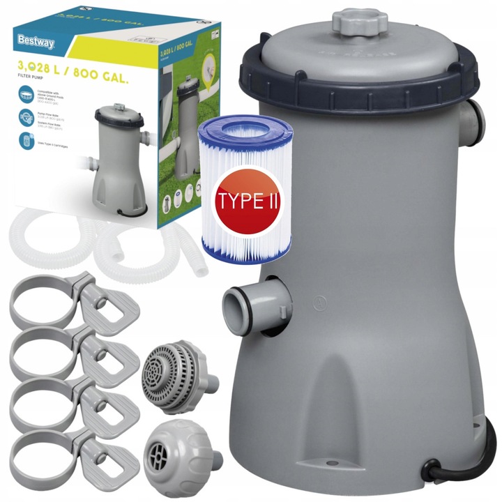 Pompa filtranta pentru bazinul de gradina Bestway 58386, set complet, 3028l/h, 31x18cm, 32W, filtrul tip II