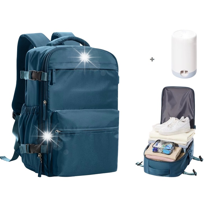 Rucsac compresiv pentru laptop 15,6", 40x20x25 cm, unisex, cu pompa, ideal pentru calatorii