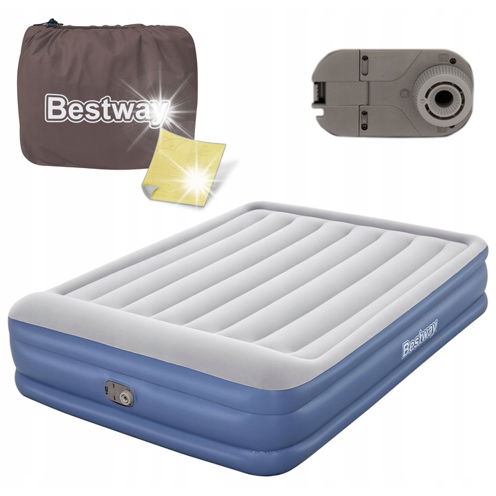 Надуваем матрак Bestway с електрическа помпа, 203x152x46см, PVC материал, велур
