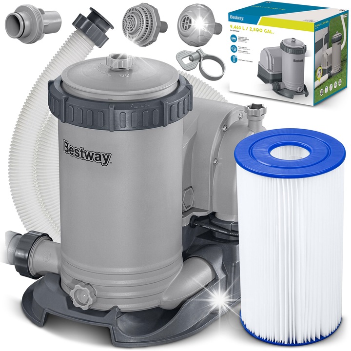 Pompa filtranta pentru bazin Bestway 9463 l/h, set cu filtru si accesorii, 220-240 V, 11,1 kg