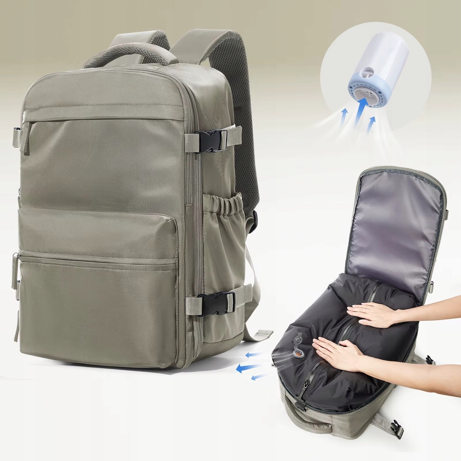 Rucsac compresiv pentru laptop 15,6", 40x20x25 cm, unisex, cu pompa, ideal pentru calatorii