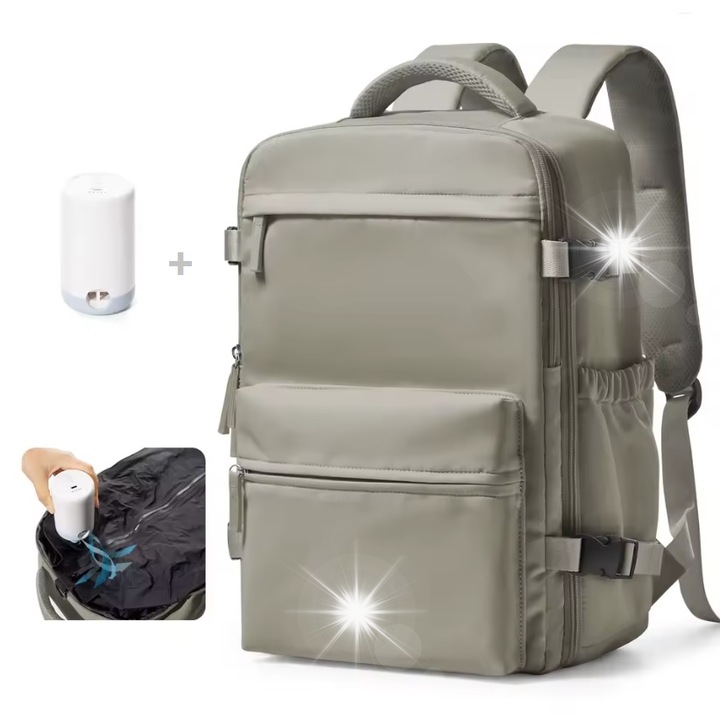 Rucsac compresiv pentru laptop 15,6", 40x20x25 cm, unisex, cu pompa, ideal pentru calatorii