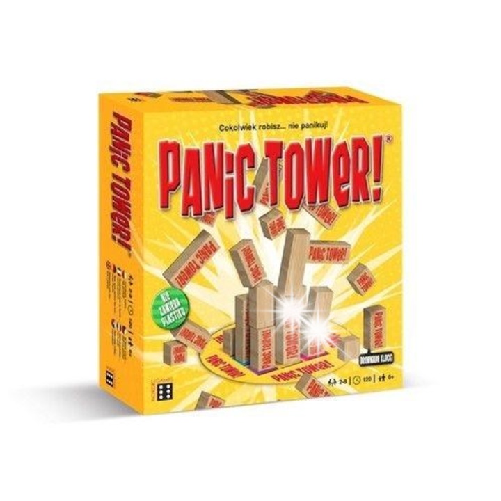 Panic Tower társasjáték, 2-8 játékos, 60 blokk, 20 perc, lengyel nyelvű utasítások