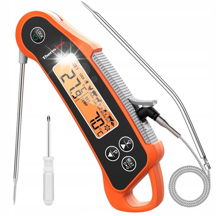 Дигитален термометър за грил със сонда, 2 в 1, водоустойчив IP65, 7 предварително зададени температури, 0-300°C