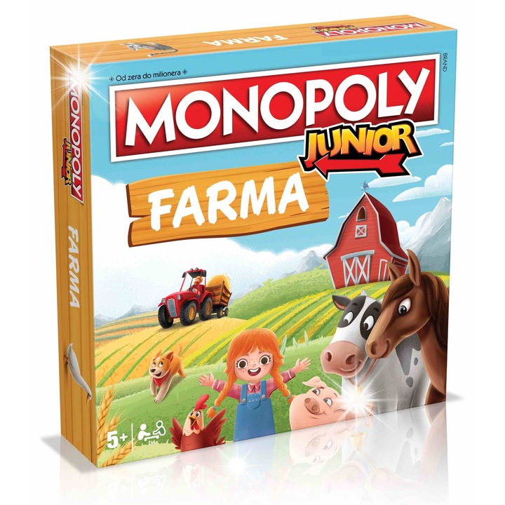 Joc de societate Monopoly Junior Farma, 4 pionki, 70 bancnote, multicolor